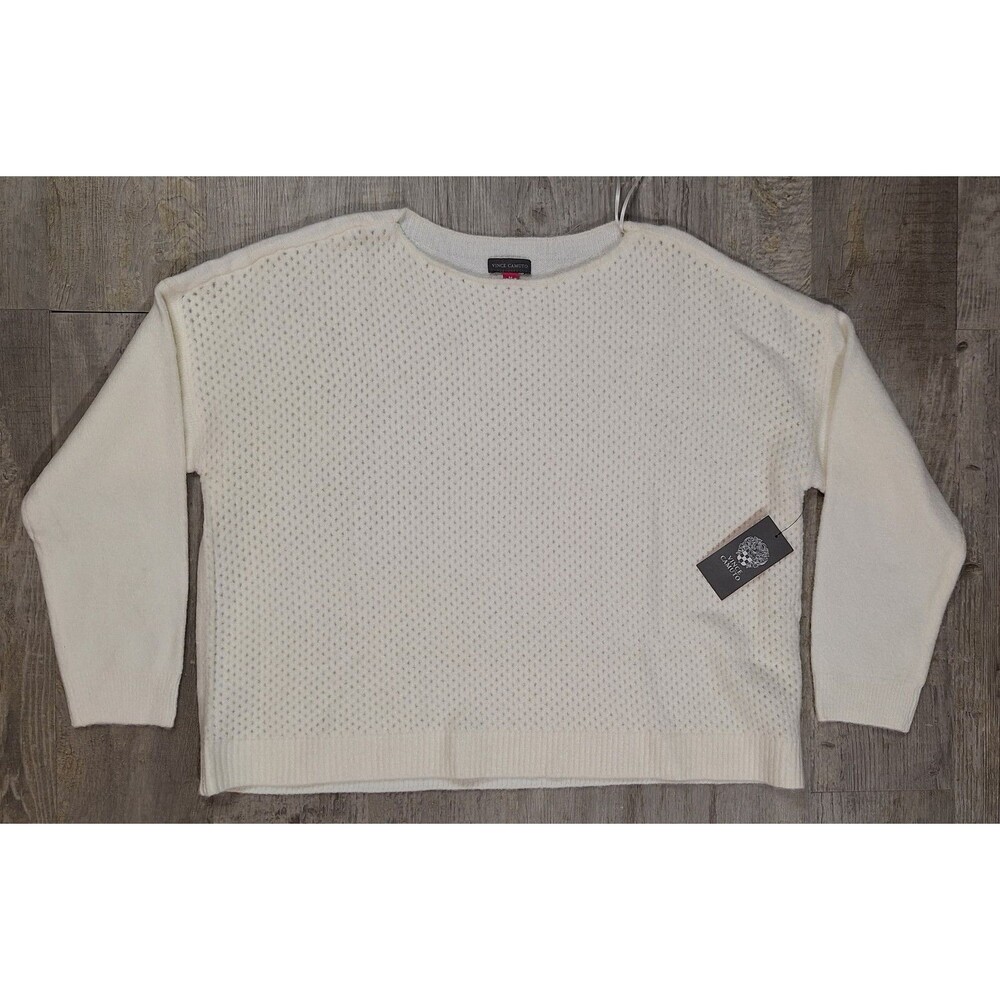 Vince Camuto Women's Medium Waffle Knit Pullover Sweater Ivory Crew Neck NWT